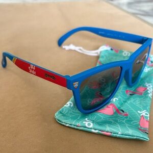 Goodr “Kickin’ It Old Style” Blue Sunglasses with Flamingo Pouch
